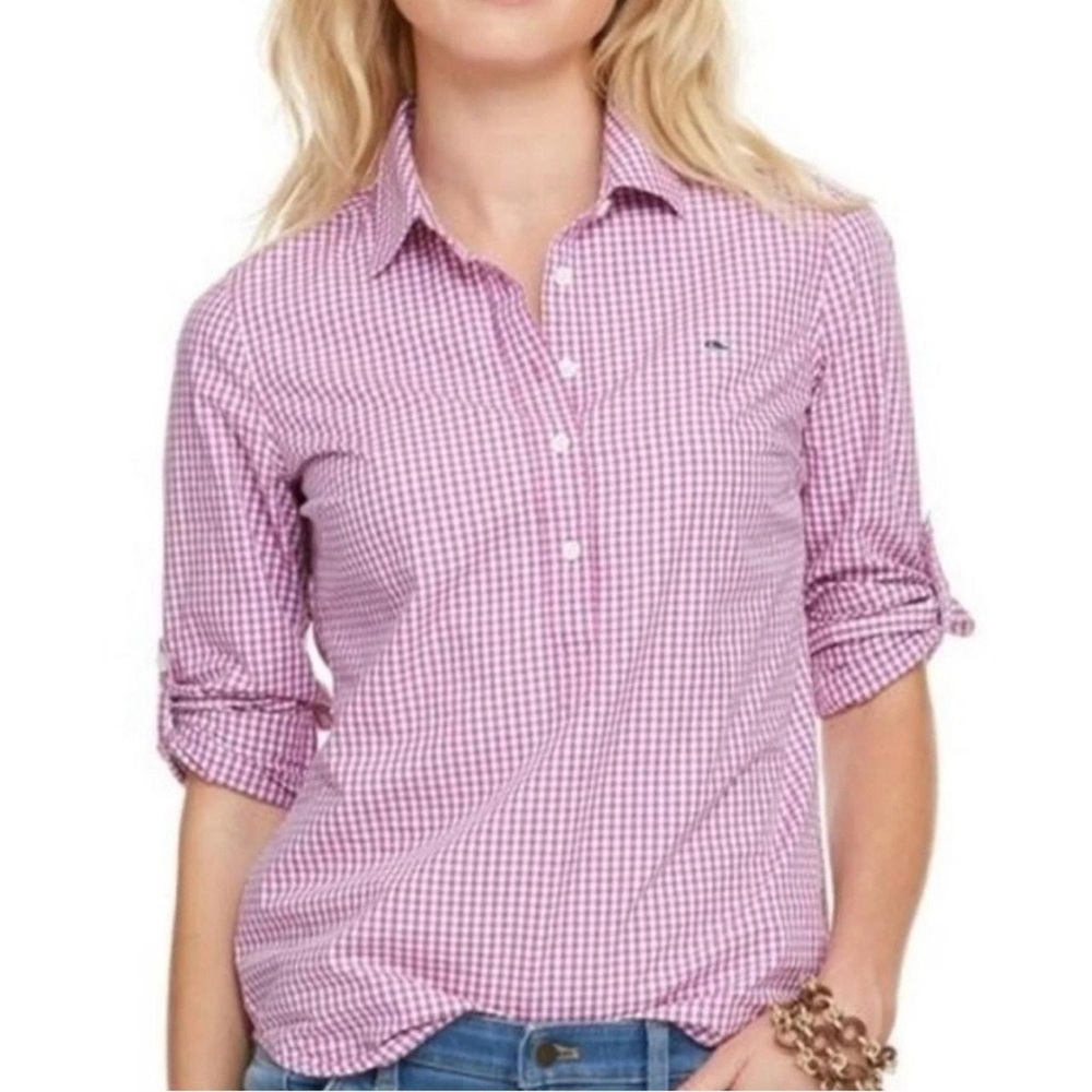Vineyard Vines Purple Gingham Popover Button Shirt, Sz 00 - Picture 7 of 7